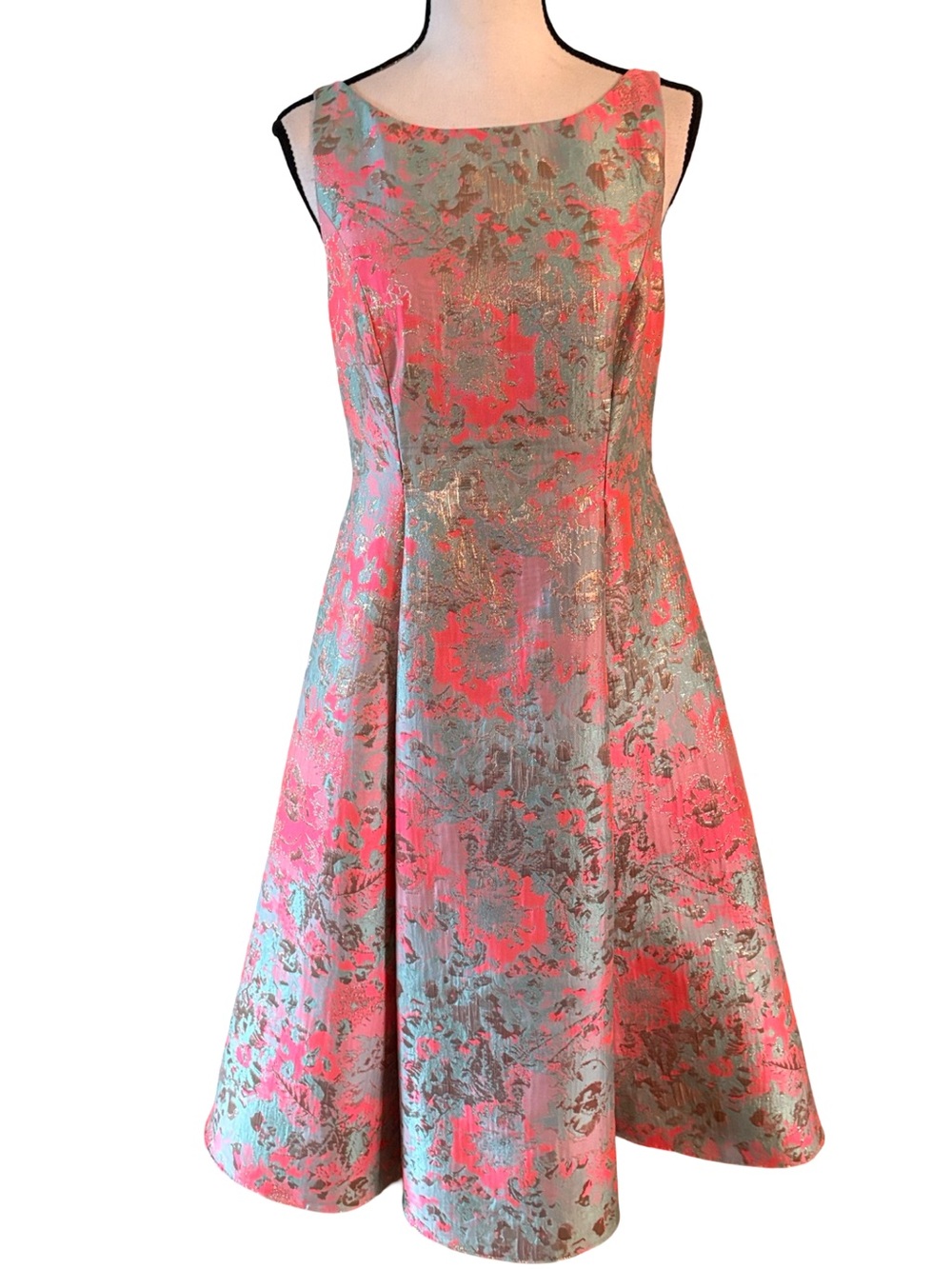 Adrianna Papell Floral Metallic Jacquard Cocktail Dress Size 8 - Picture 3 of 13